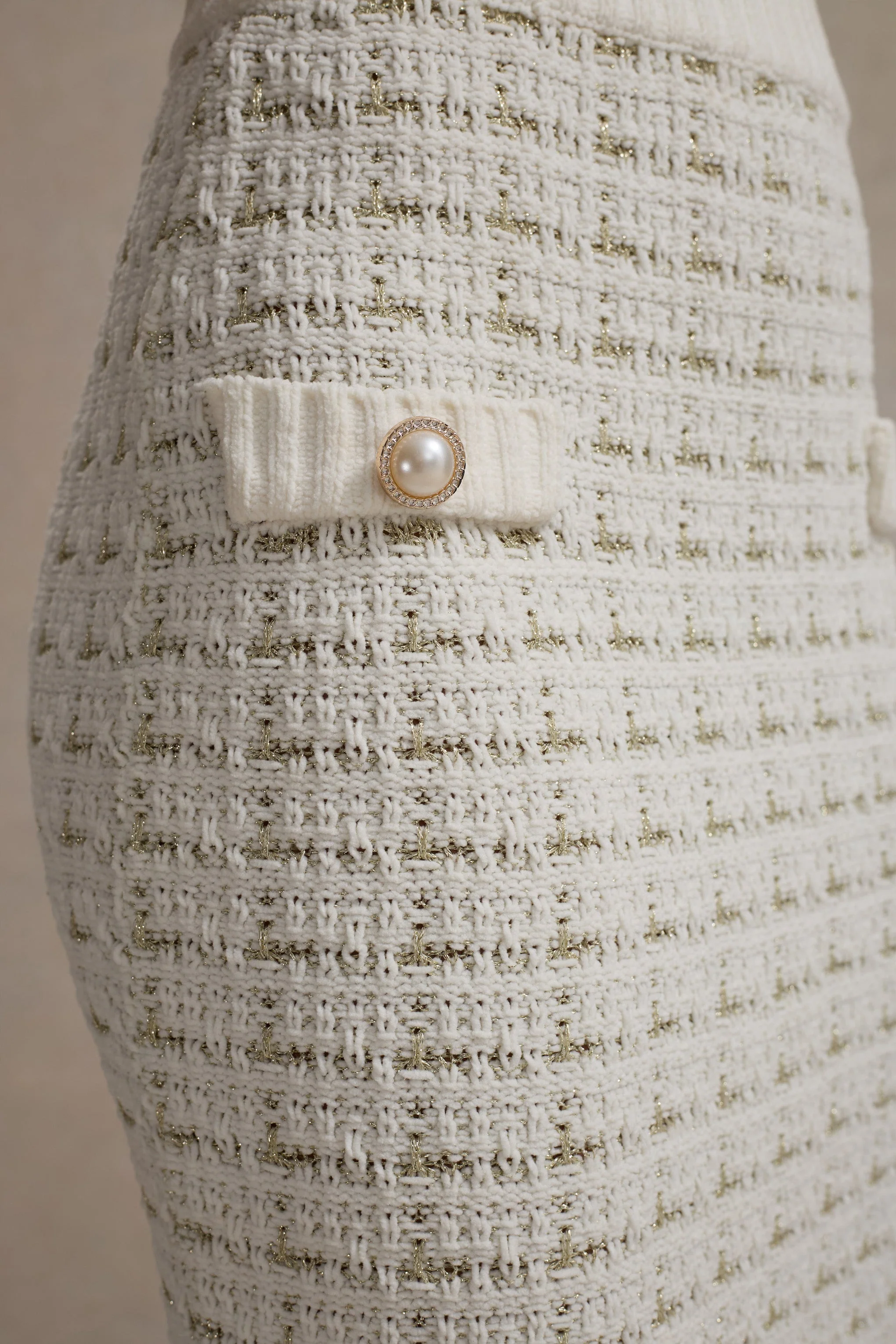 Stellina | Cream Boucle High-Waist Bodycon Midi Skirt - Image 5